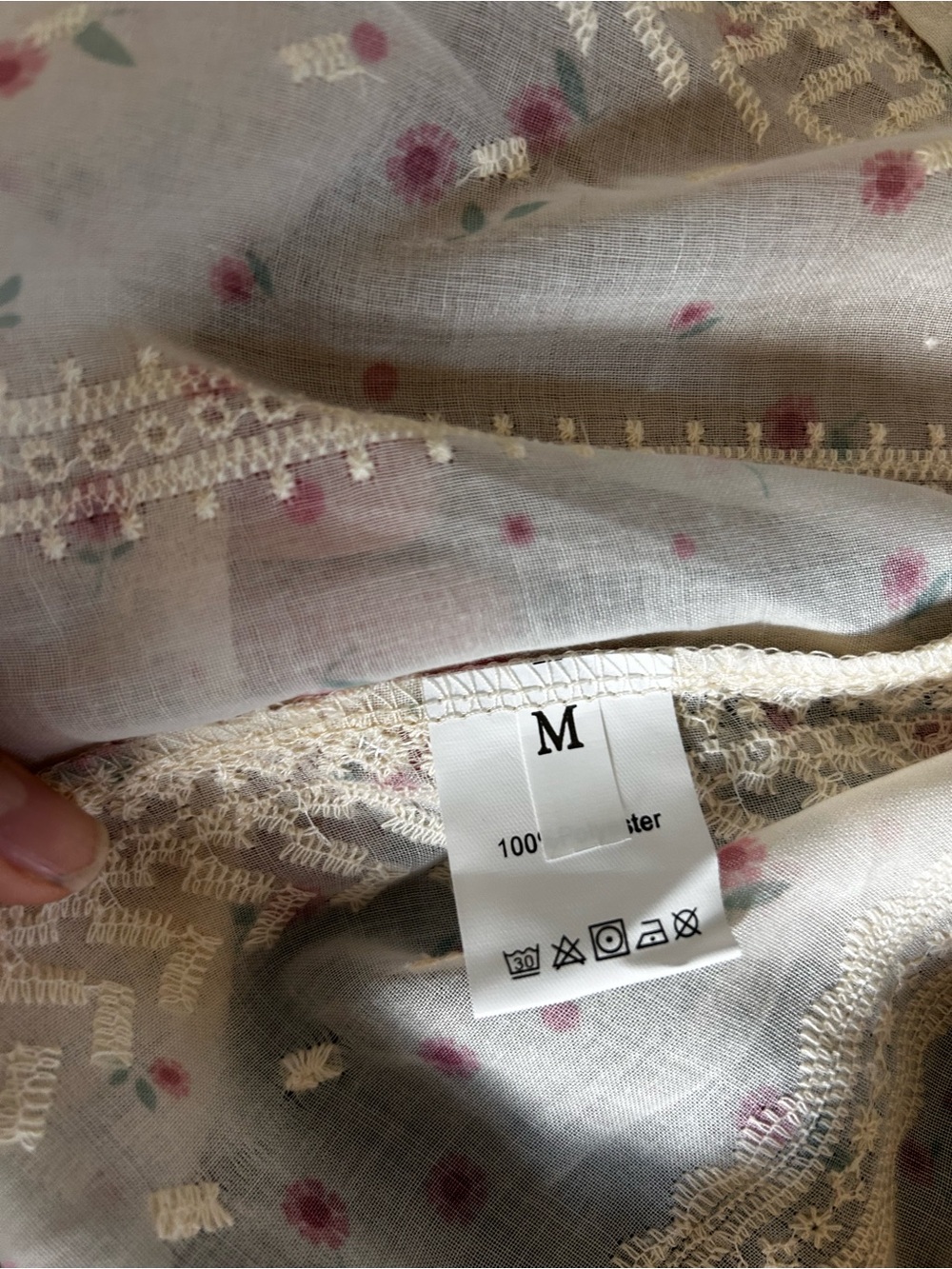 Cream Floral Tie-Neck Peasant Blouse - Picture 4 of 4